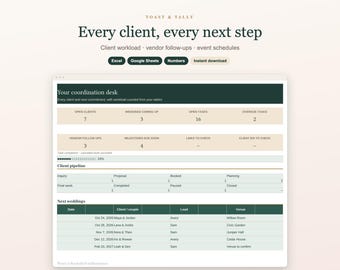 Wedding Planner Business Spreadsheet, Multi Client Organizer, Coordinator Tasks, Vendor Contacts and Event Calendar, Excel Google Sheets