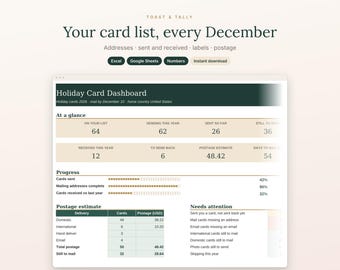Christmas Card List Spreadsheet, Holiday Address Book and Card Tracker with Mailing Labels, Excel and Google Sheets Template