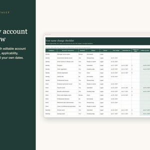 Lista de verificación para el cambio de nombre después del matrimonio (hoja de cálculo, registro de cuentas y documentos, plantilla para bodas en Excel y Google Sheets) imagen 3