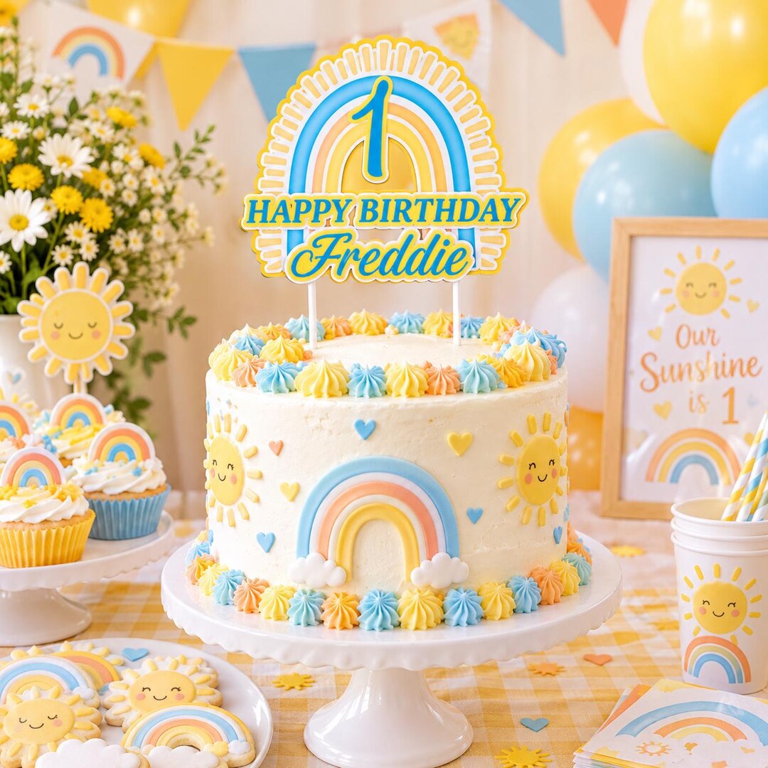 Personalised Sunshine Birthday Cake Topper, Rainbow Birthday Cake ...