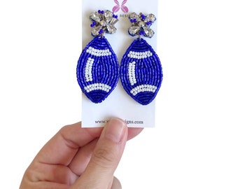 Blue and White Football Earrings // Game Day Earrings