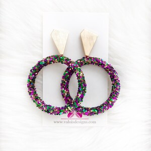 Mardi Gras Glitter Hoop Earrings // New Orleans