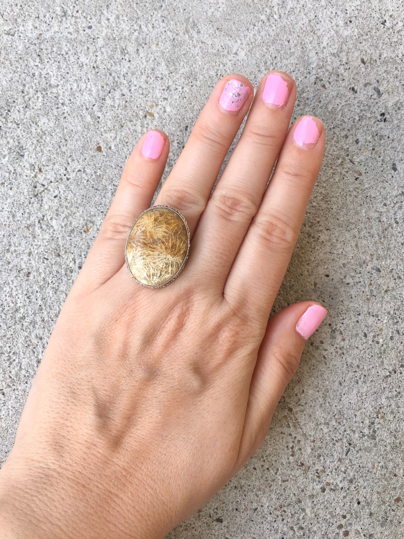 Coral Fossil Stone Ring Size 7