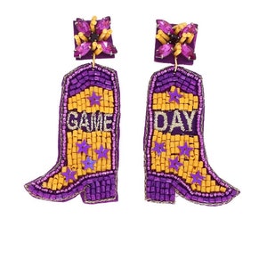 Purple and Gold Cowgirl Boot Earrings // Louisiana Earrings // Game Day Earrings