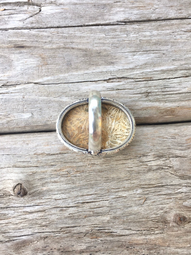 Coral Fossil Stone Ring Size 7