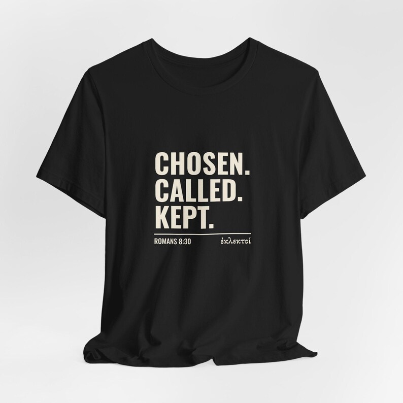 Uitverkoren, geroepen, bewaard - Romeinen 8:30 - Hervormd T-shirt afbeelding 5