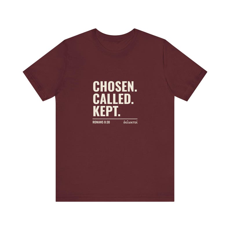 Uitverkoren, geroepen, bewaard - Romeinen 8:30 - Hervormd T-shirt afbeelding 1