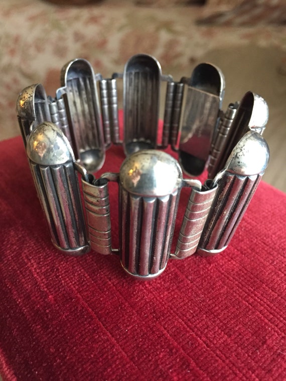 Industrial atomic sterling geometric link bracele
