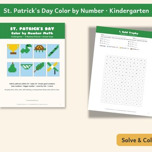 St. Patrick's Day Kleuren op Nummer Rekenen Kleuterschool, Mysterieuze Afbeeldingen, Optellen en Aftrekken van Getallen 11, Kant-en-klare Maart-activiteiten, Antwoorden