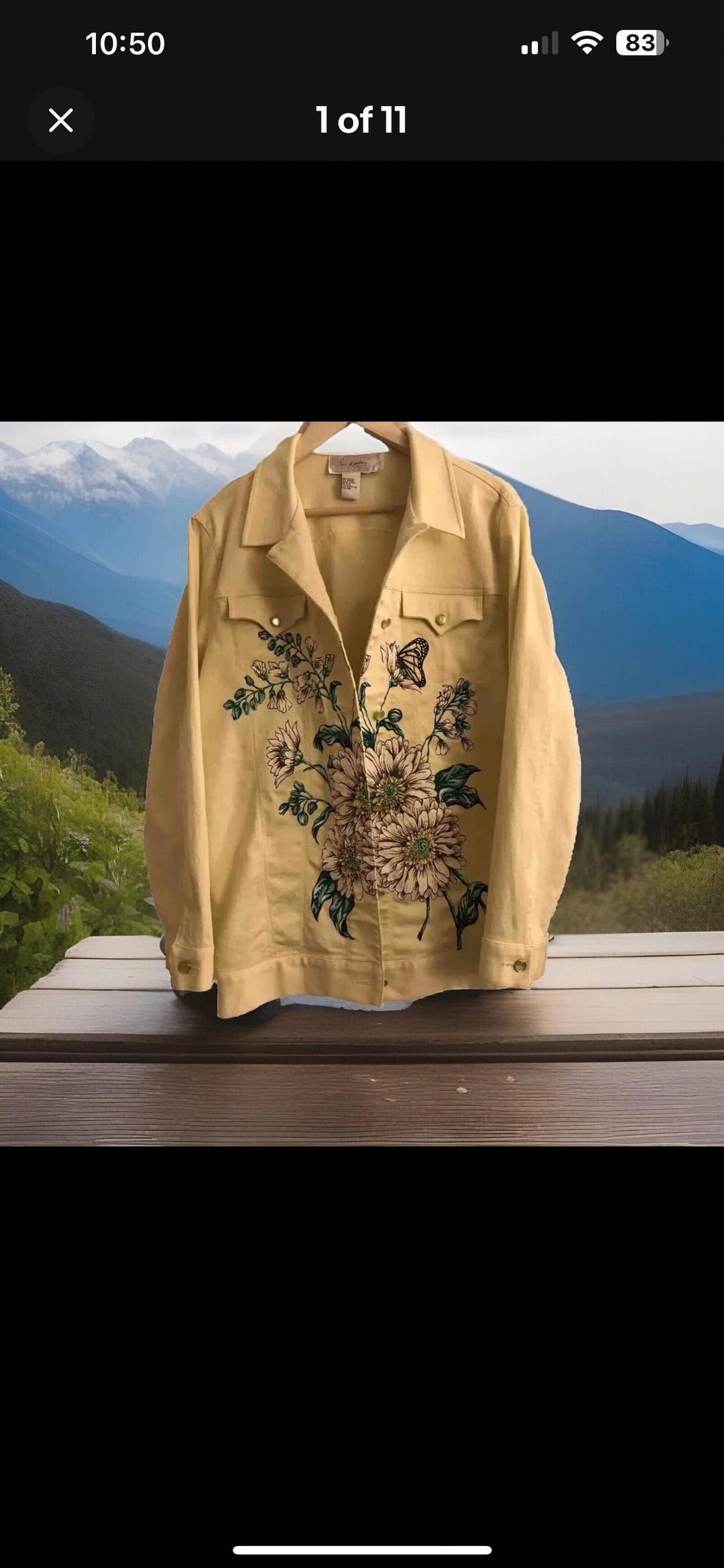 Vintage Diane’s Essentials Yellow Denim Jean Jacket Floral Embellished ...