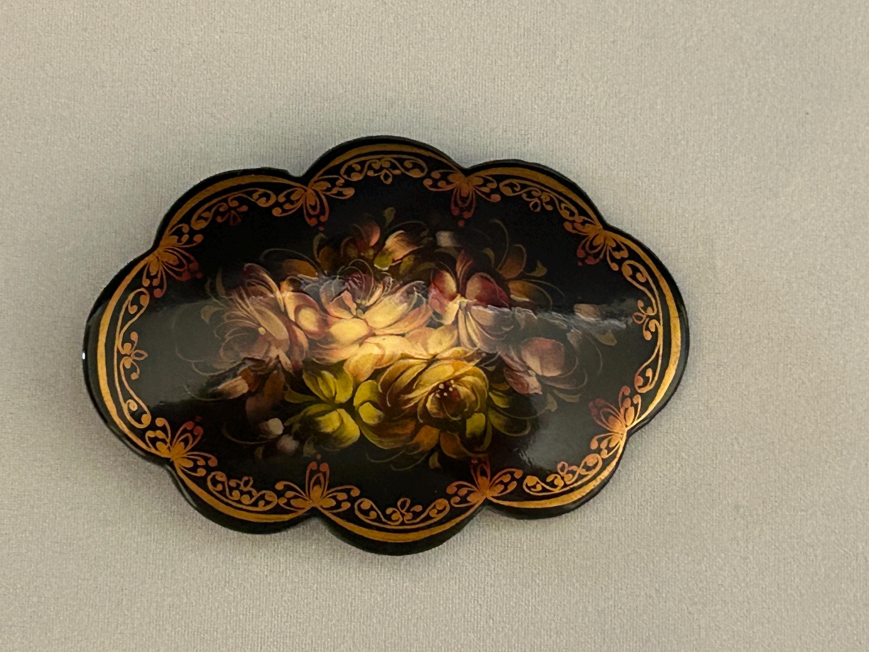 Hand Painted Vintage Russian Brooch - Etsy
