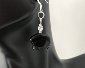 Zuni Bear Earrings in Black Onyx