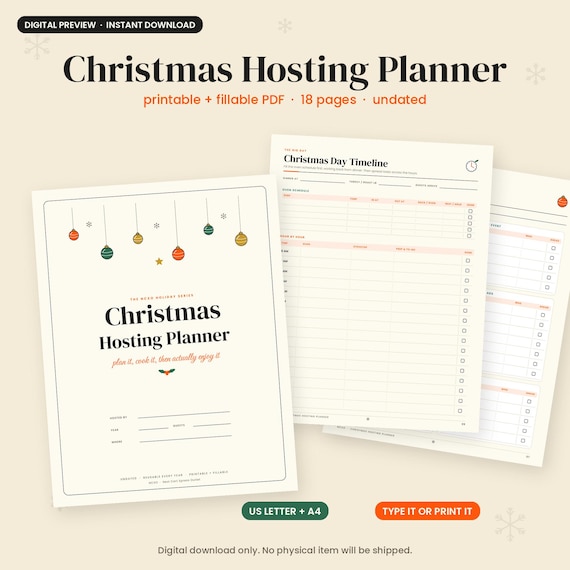 Christmas Hosting Planner Printable & Fillable PDF