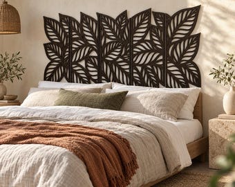 Wood Headboard, Botanical Headboard Panels, King Size Headboard, Queen Headboard, Wooden Wall Panels, Leaf Wall Art, Above Bed Decor
