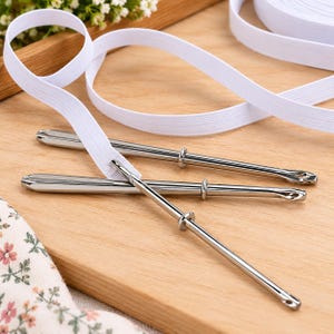 Metal Bodkin Threader, Elastic and Drawstring Threading Tool with Sliding Lock Ring, Sewing Notion for Waistbands, Cords and Ribbons