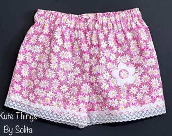 Summer toddles Shorts, pink flowers shorts, Children Summer outfits, pink flower appliqué shots,floral print kids, children clothing.