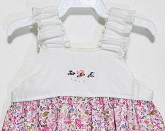 Girls Dress, Hand embroidered. Pink floral dress