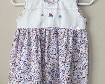 Girls dress, white and purple floral fabrics