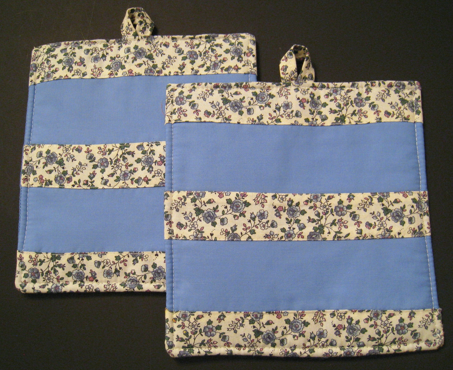 Pot Holders in a Blue Fabric, Hot Pot Holders, Blue Pot Holders, Blue
