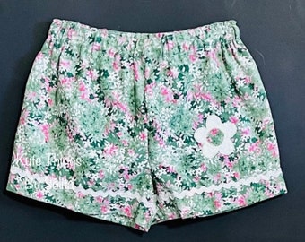 Girls summer shorts, Girls green floral, appliqué flower Shorts,children clothing, children summer, kids outfit, Toddlers shorts,