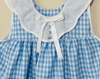Summer toddler dress Elegant girls dress, white eyelet fabric, white and blue. Girls dress