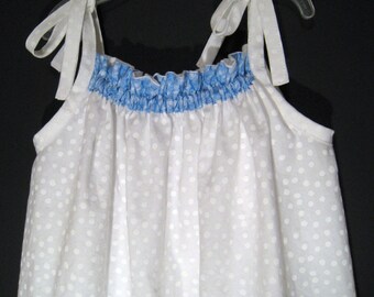 White Girls Dress,Toddler  Dress in Blue and white, Girls clothing, White polka-dot Toddler Dress.children clothing. vestido azul y blanco.