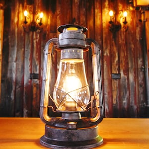Electric Lantern Table Lamp | Large Body 15&quot; Tall | E26 (Standard USA Bulb) Vintage Bulb | In-line Dimmer Switch | UL/ULC Safety Listed