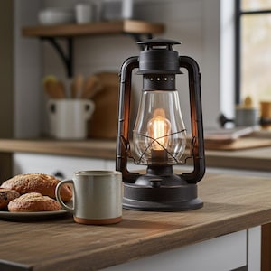 Large 15" Vintage Style Lantern Table Lamp, Dimmable Rustic Accent Light/ UL Safety Listed