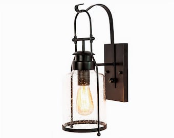 Rustic Wall Light Lantern With Jug Bubble Glass, Rubbed Bronze