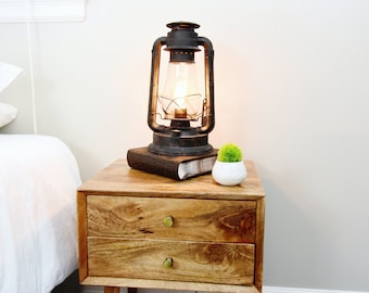 Electric Lantern Table Lamp | Large Body 15" Tall | E26 (Standard USA Bulb) Vintage Edison Style Bulb | In-line Dimmer