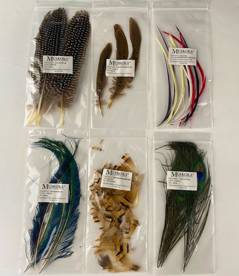 Fly Tying Feather Material Starter Kit with bulk assorted feathers for fly fishing by Muskoka Lifestyle Products, USA