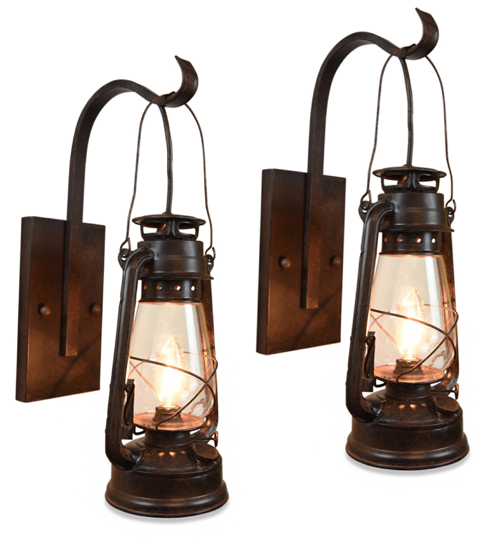 Electric Lantern Table Lamp with Inline dimmer and Edison Style Vintage  Bulb-Rustic Black Finish
