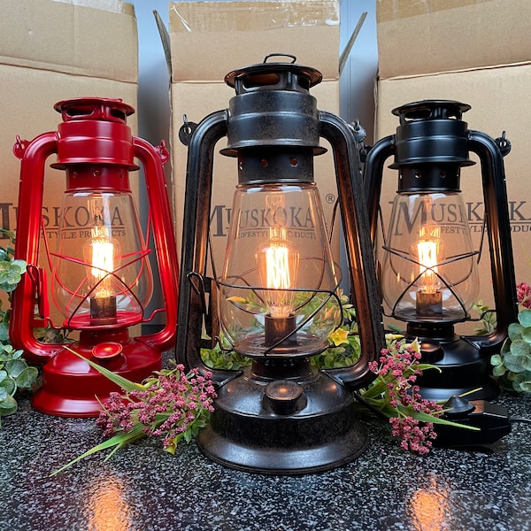 Rustic Table Lamp Lantern | 12" Medium Size Lantern Body | E12 Edison Style Bulb Included