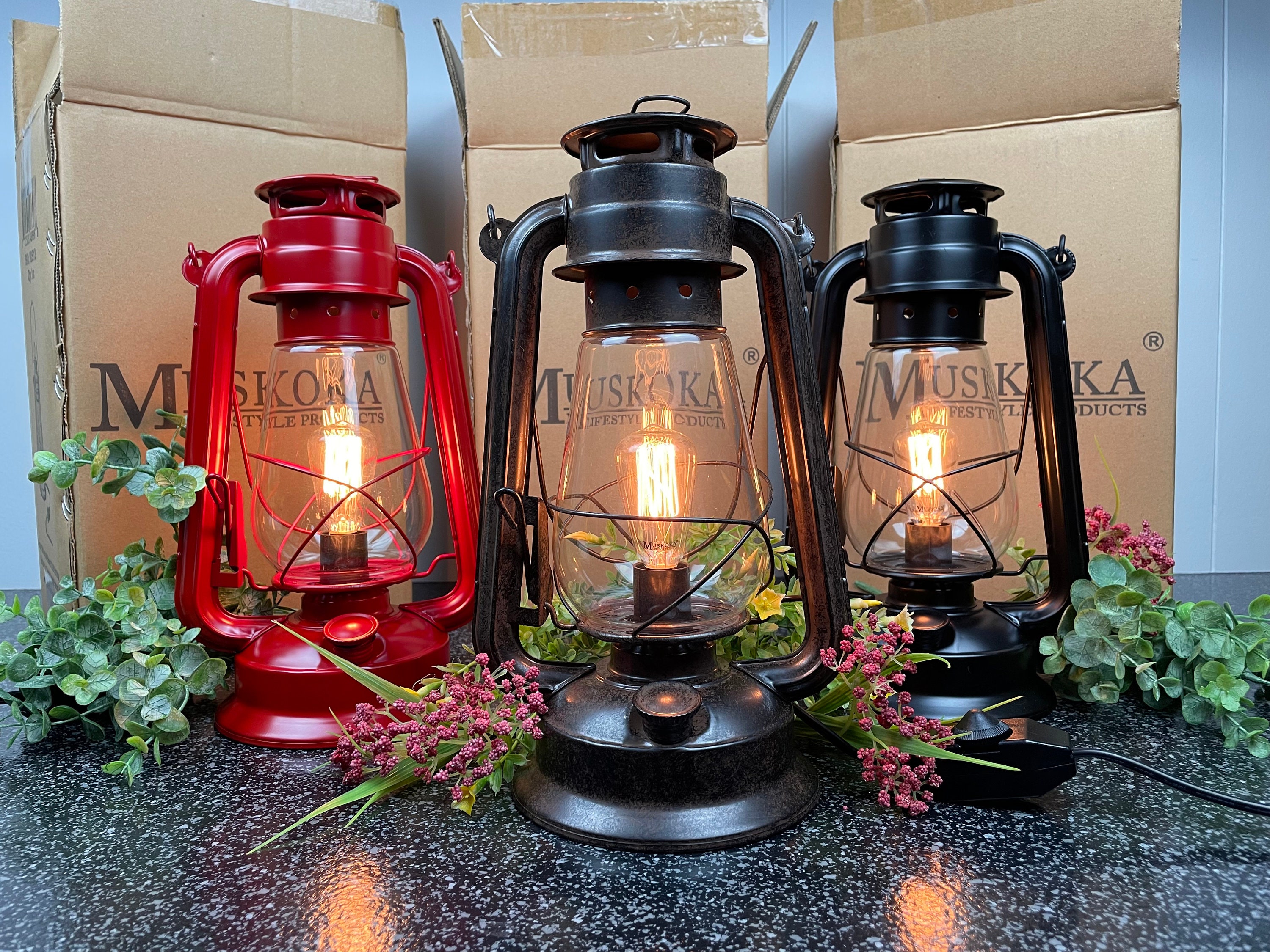 Dimmable Electric Lantern Lamp with Edison Bulb Included Rustic Rust Finish