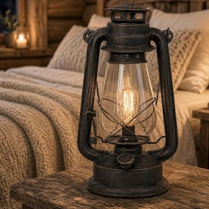 Dimmable Rustic Electric Medium 12" Lantern Lamp Rust Patina Finish, UL Listed