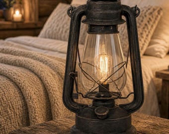 Dimmable Rustic Electric Medium 12" Lantern Lamp Rust Patina Finish, UL Listed