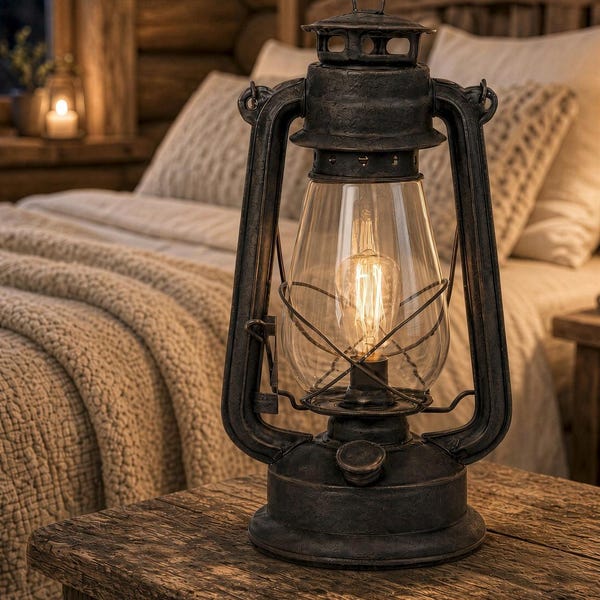 Dimmable Rustic Electric Medium 12.5" Lantern Lamp Rust Patina Finish, UL Listed