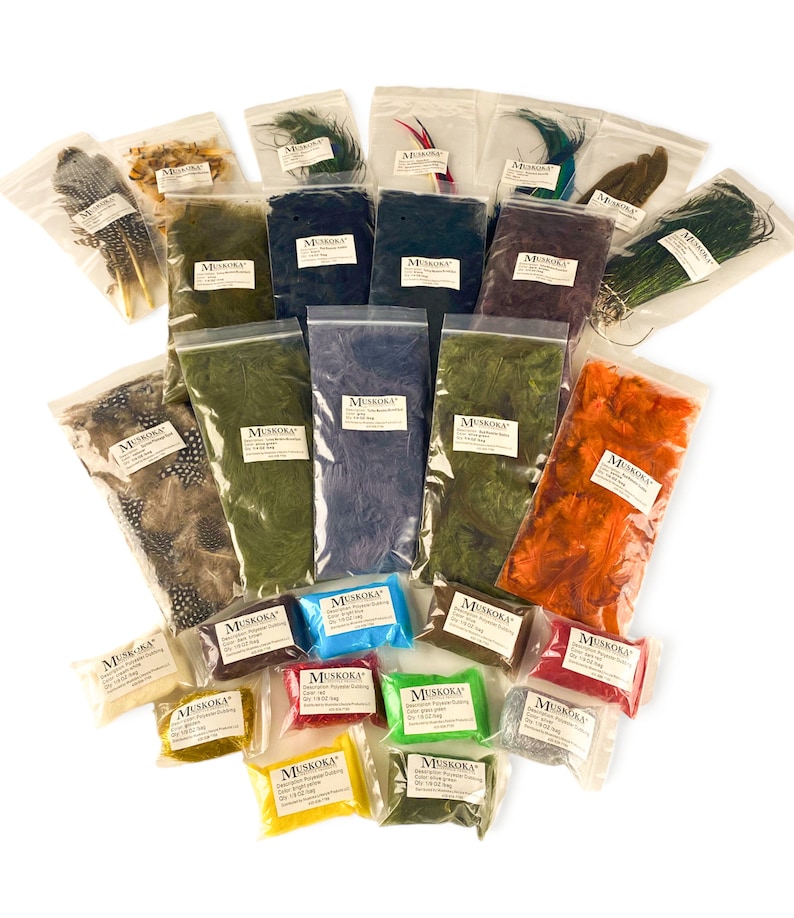 Fly Tying Feather Material Starter Kit with bulk assorted feathers for fly fishing by Muskoka Lifestyle Products, USA