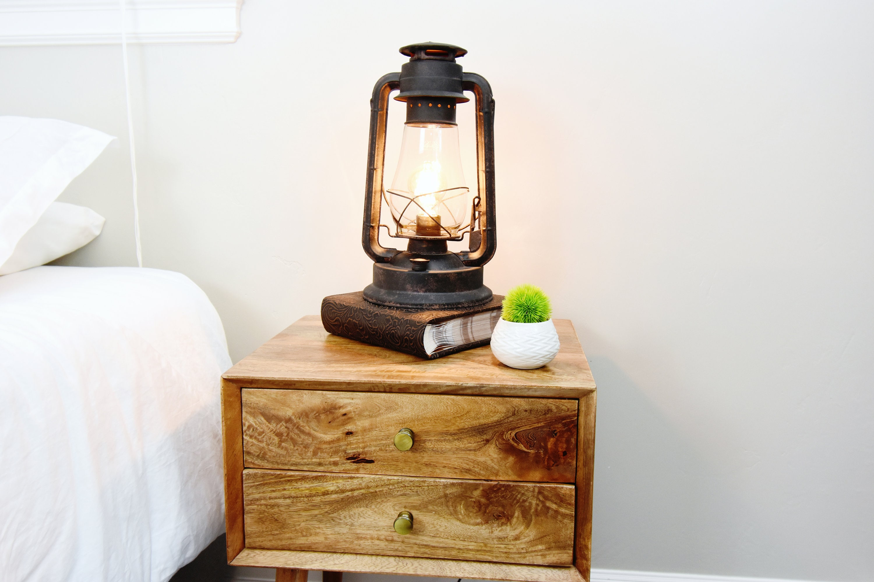 Electric Lantern Table Lamp | Large Body 15" Tall | E26 (Standard USA Bulb) Vintage Bulb | In-line Dimmer Switch | UL/ULC Safety Listed
