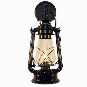 Rustic Hanging Wall Lantern Light Fixture – Vintage Farmhouse Electric Sconce for Wall Decor, Black Finish