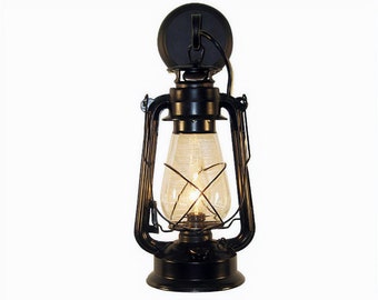 Rustic Hanging Wall Lantern Light Fixture – Vintage Farmhouse Electric Sconce for Wall Decor, Black Finish