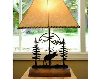 Rustic Elk Table Lamp with Faux Rawhide Shade - 26" Cabin Lamp | Muskoka Lifestyle Products USA