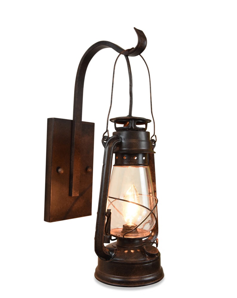 Hanging Electric Oil Lantern Rustic Western Cowboy Wall Sconce Brown