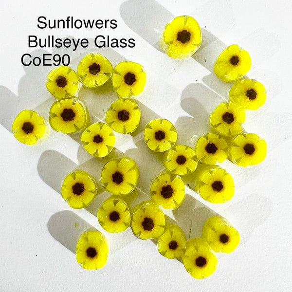 Sunflower Glass Murrini, CoE90 murrini, Bullseye Glass, Millifiore, UK Seller, studio supplies, glass supplies, UK murrini