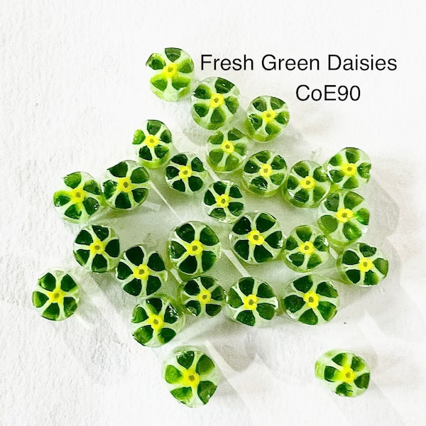 Zesty Fresh Green Daisy Flower Murrini, CoE90, Bullseye Glass, Millifiore, UK Seller, studio supplies, glass supplies, UK murrini