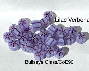 Lilac Verbena Flower, Glass Murrini, CoE90 murrini, Bullseye Glass, Millifiore, UK Seller, studio supplies, glass supplies, UK murrini