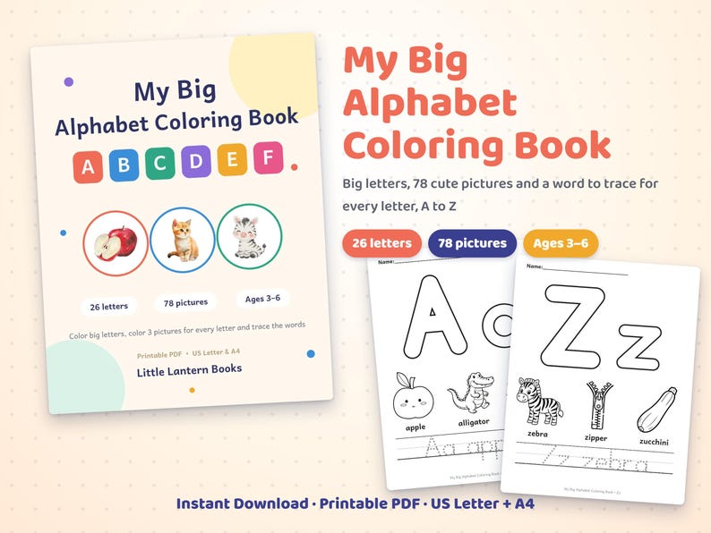 Alphabet Coloring Pages A to Z, Printable ABC Coloring Book for ...