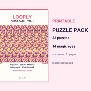 Printable Magic Eye Puzzle Pack, 3D Stereograms, Spot the Difference (PDF Download)
