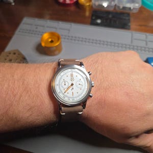 Vintage Style Chronograph Watch | White Dial | Rose Gold Hands | Men's Quartz Watch | Hill Timepieces "Wayfinder" image 2