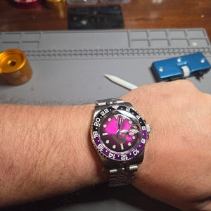 Handmade Automatic Watch | Purple Joker Grin Dial | 24-Hour Bezel | Men's Mechanical Watch | Hill Timepieces "Joker" image 2